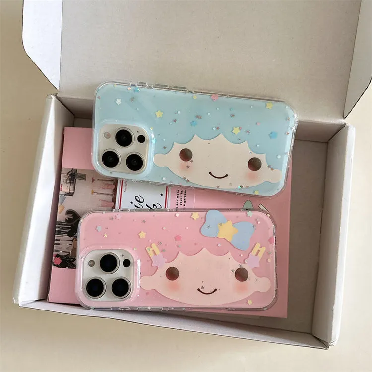 卡通可爱双层横屏闪粉双子星适用苹果iPhone16pro手机壳1415防摔