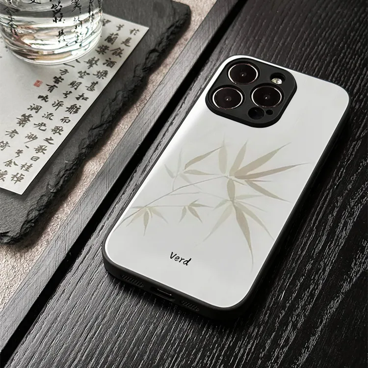 「雾竹凝脂」新中式苹果16promax手机壳玻璃iphone15高级感14保护套