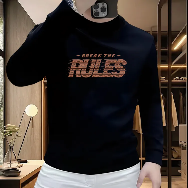 男士重磅卫衣2025秋冬圆领宽松上衣休闲潮流长袖T恤字母印花打底