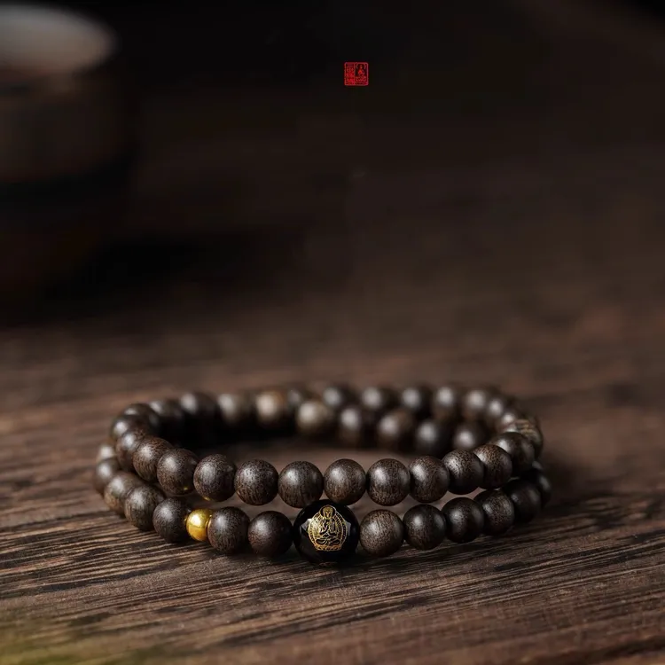保真沉香木质手串男女本命佛双圈叠带文玩盘玩手链木质手串送礼