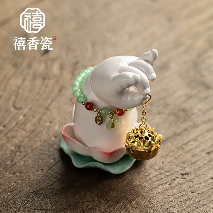 佛手莲花吊炉鹅梨无粘粉熏香炉可爱香薰底座摆件