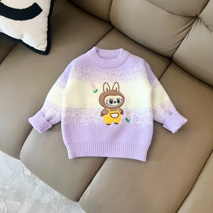 拉布布针织衫毛衣圆领女童不起球套头加厚韩版针织衫2025秋冬新款