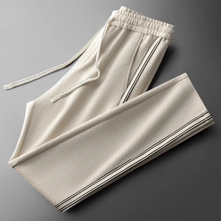 轻奢侧条纹休闲裤男修身长裤卫裤秋季时尚百搭男士拼色运动裤子