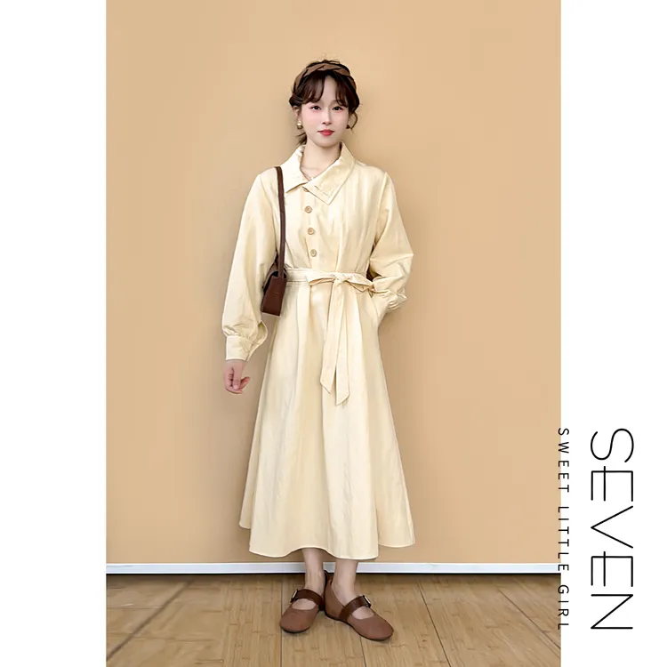 罗马画报⑦七七146小个子法式立领翻领长袖连衣裙女早秋新款小美说