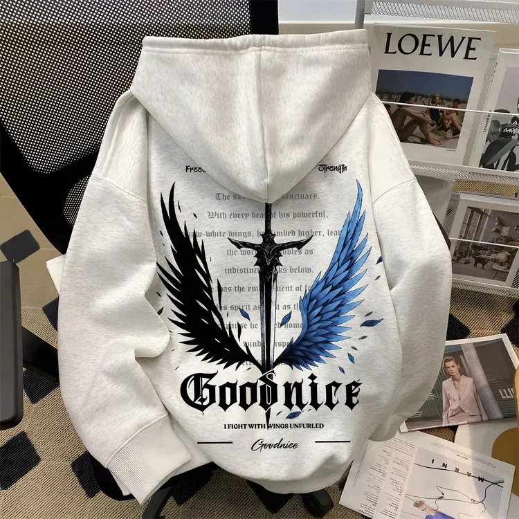 重磅美式高街潮牌翅膀印花连帽卫衣男女同款秋冬新款加绒宽松外套