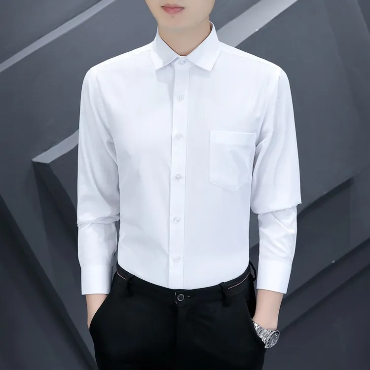 男士斜纹衬衫免烫抗皱长袖大码上衣白衬衣商务男装纯色上班寸衫男
