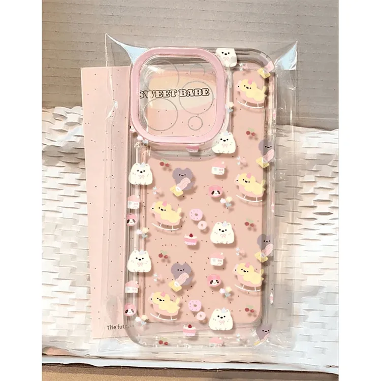 可爱动物适用iPhone16promax苹果15手机壳14透明太空壳13粉色薄款