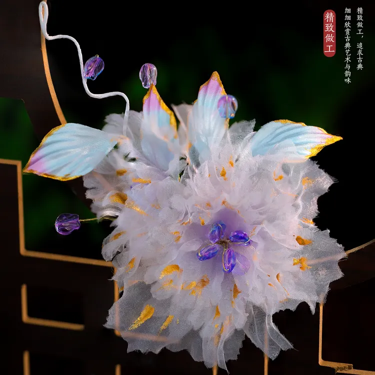 古风发夹绢纱紫色渐变蝴蝶花朵手工头花夹子仙气古装发饰汉服头饰