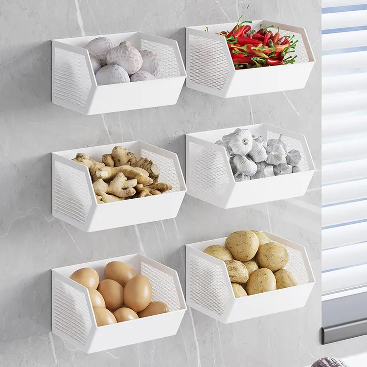 厨房葱姜蒜收纳盒壁挂式免打孔墙上置物架转角挂袋筐篮子蔬菜果蔬