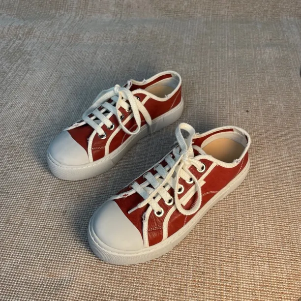 35-40码水洗马皮拼色系带厚底擦色做旧单鞋里外全马皮百搭透气