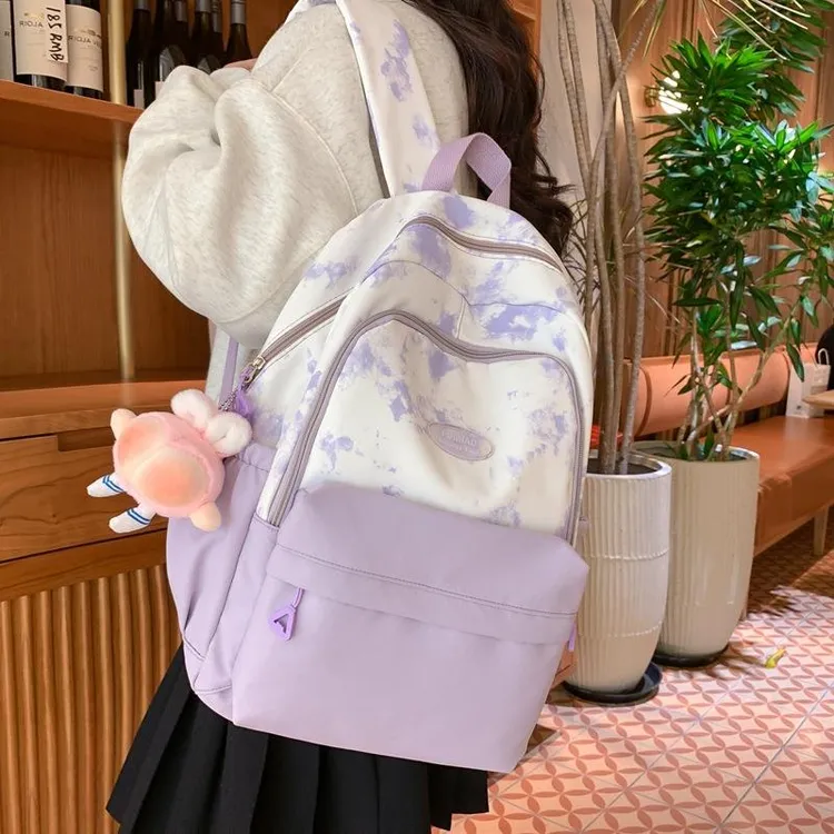 原宿风双肩包女韩版简约撞色背包通勤日系小学生初中生高颜值书包