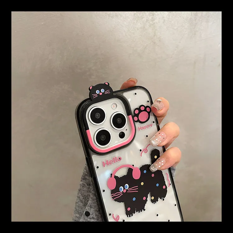 夏日趣味可爱波点猫咪适用苹果iphone15promax手机壳16pro新款14