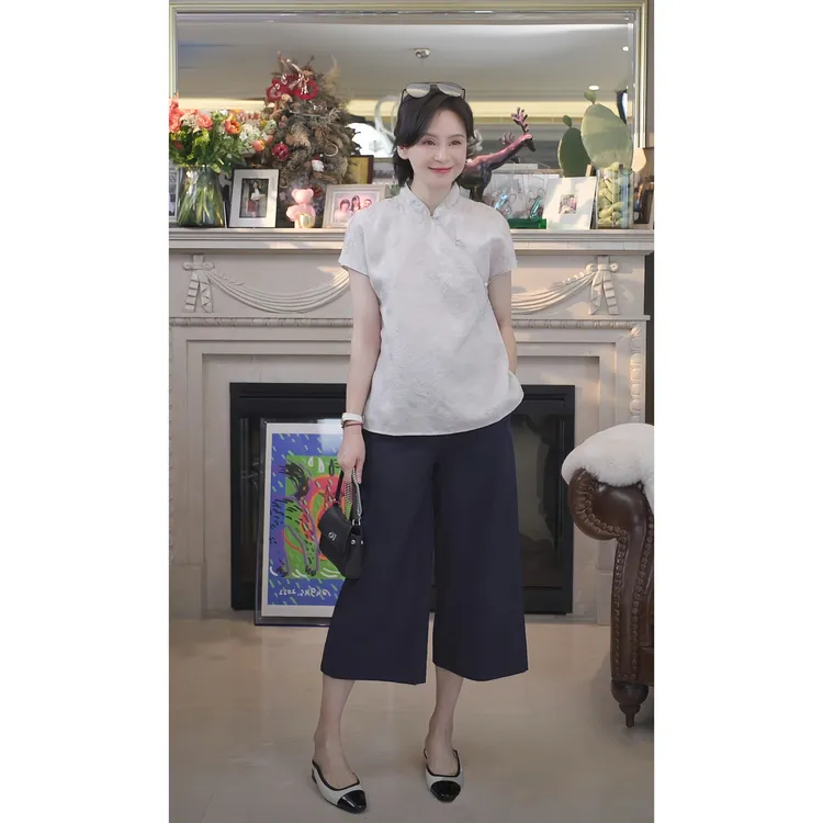 我是摩羯 温润如玉 素雅新国风万针刺绣提花桑蚕丝欧根纱夏衬衫