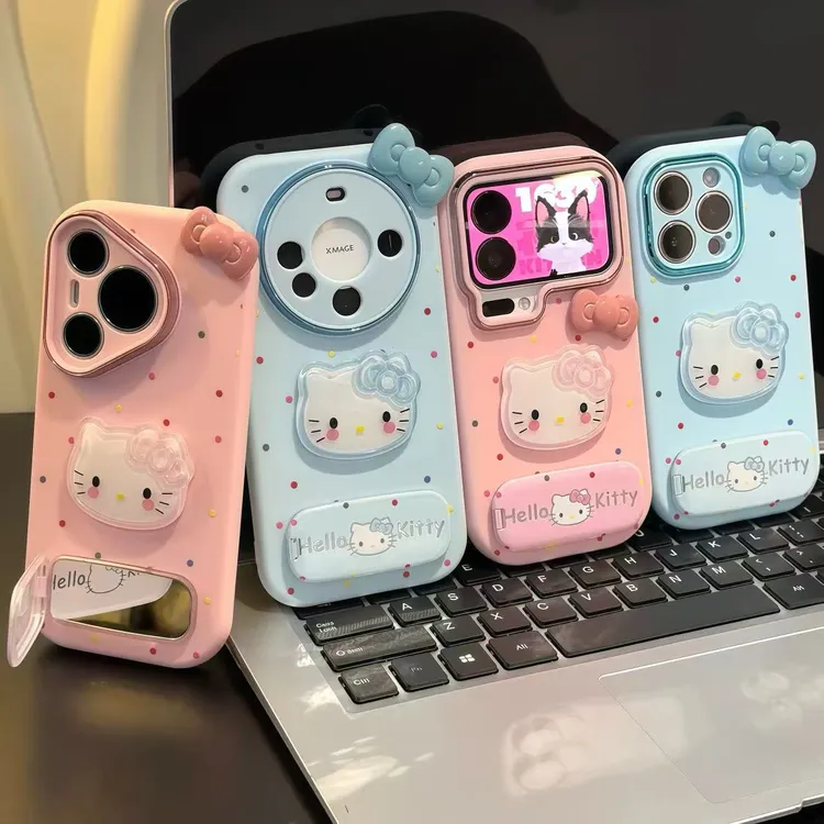 波点kitty支架适用苹果17/16promax手机壳华为p70vivoppo小米17女