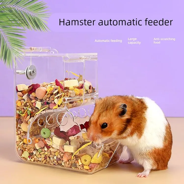 仓鼠喂食器亚克力食盆自动喂食兔子食盒大容量金丝熊粮食仓鼠用品