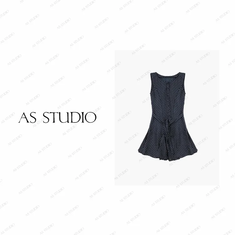 【AS小缪斯】25新法式复古藏蓝白小波点俏皮A摆连衣裙AS25XLYQ01933