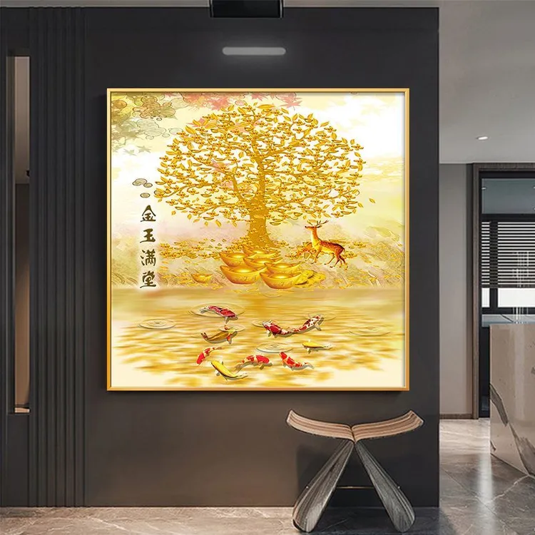 正方形玄关走廊花卉挂画餐厅装饰画现代轻奢客厅艺术防水墙壁挂画