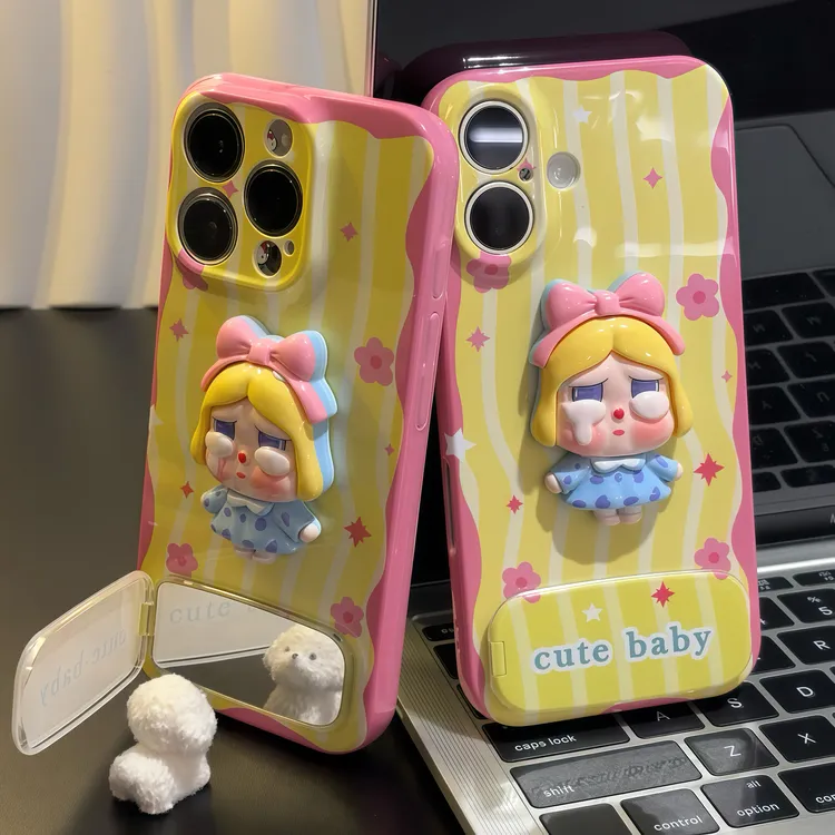 立体哭娃支架适用苹果16手机壳iPhone15小米14vivoppo华为p70套潮
