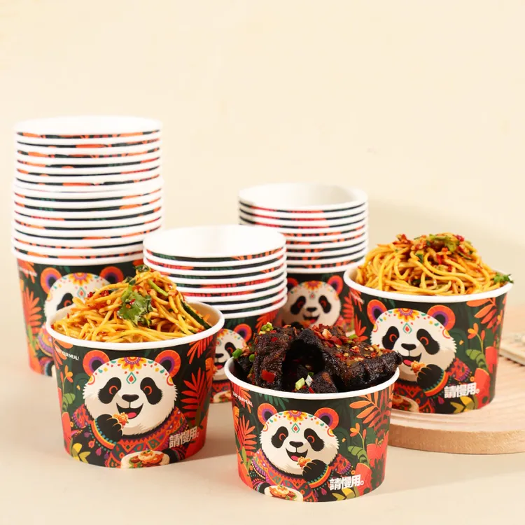 一次性纸碗摆摊商用餐盒圆形碗筷加厚打包盒带盖耐高温饭碗泡面碗