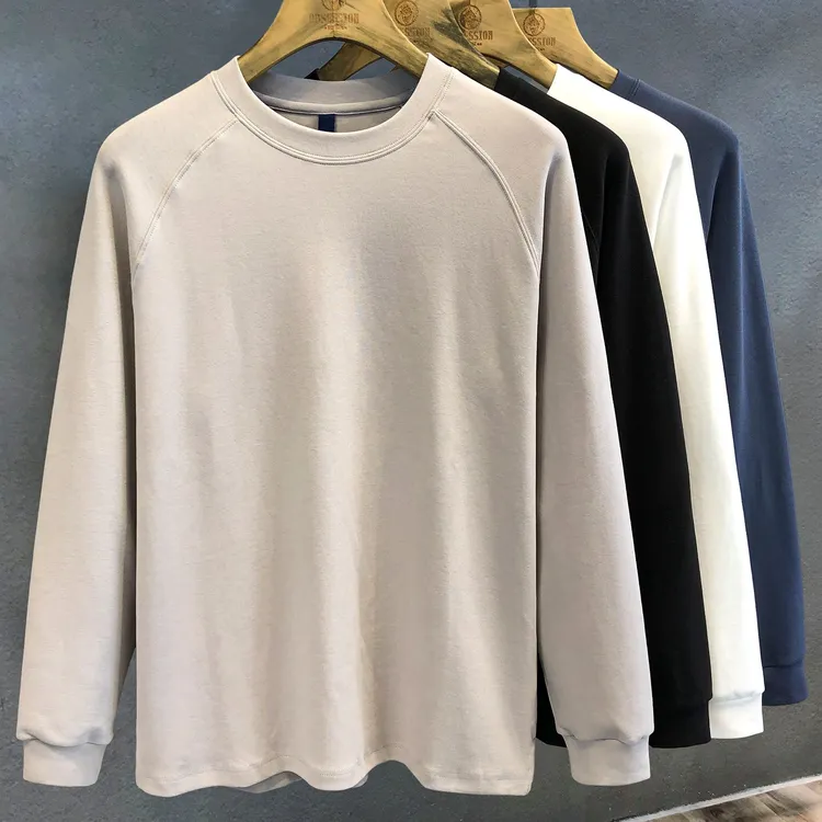 荷波撒纳温细腻肤感云柔棉纯色长袖T恤男士秋季圆领休闲百搭卫衣