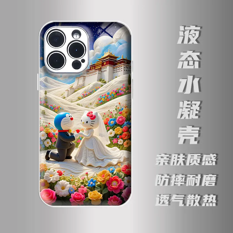 适用苹果pro华为oppo一加小米vivo夏天液态液态硅胶手机壳一整套