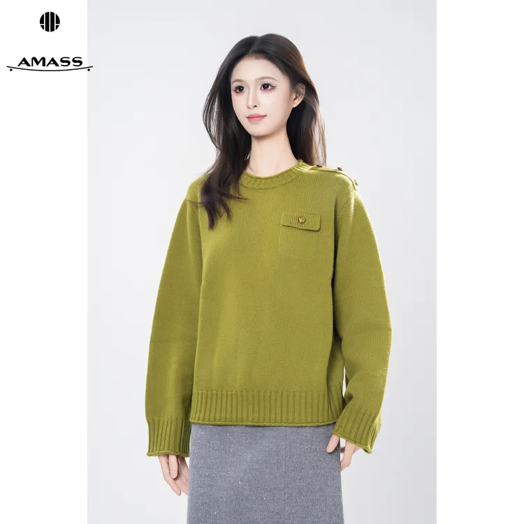 AMASS/阿玛施秋冬新款时尚简约毛针织衫女圆领套头复古百搭538081
