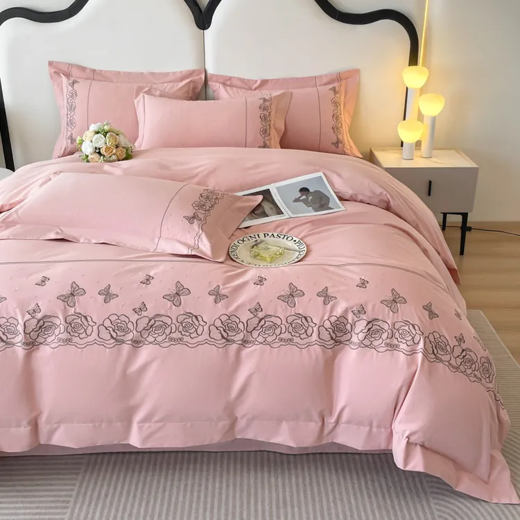 加厚【花语100支母婴A类】100%纯棉长绒棉四件套刺绣全棉磨毛礼盒装