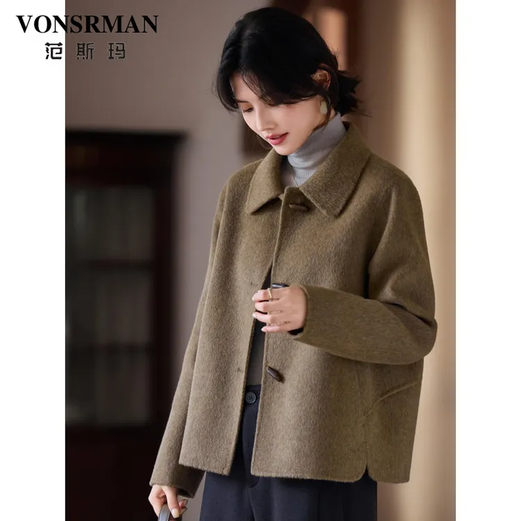 高端双面羊毛大衣女短款小个子2025年秋冬新款宽松时尚毛呢外套女