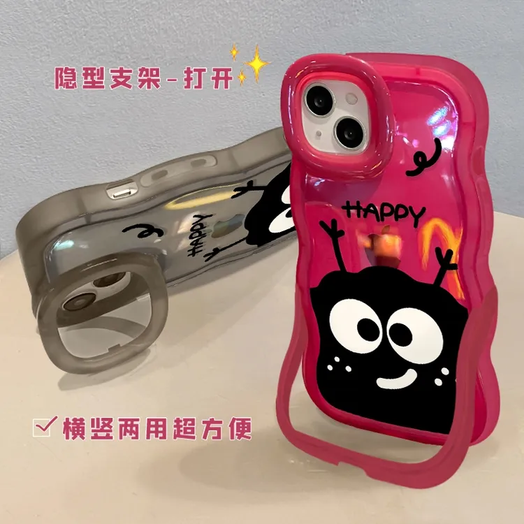 搞怪煤球双支架适用于夏天苹果15手机壳网红16pro全包14防摔13pro