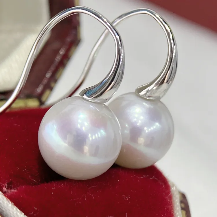 【山下湖毕业级珠光】天然淡水珍珠耳勾款9-10正圆极强光银925