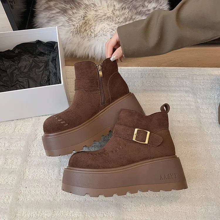 2025秋季新款厚底马丁靴女复古英伦风乐福小皮鞋增高百搭勃肯短靴