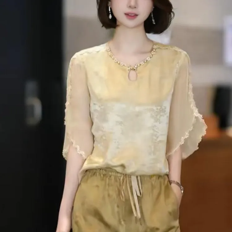 新中式国风气质衬衫女夏季百搭新款古风高级感轻薄款中袖时尚上衣