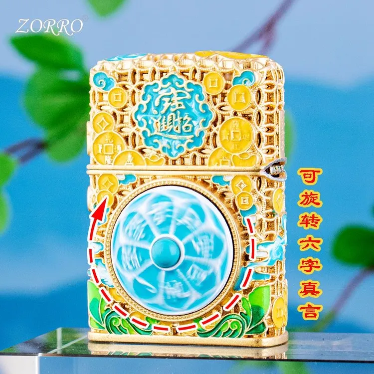 ZORRO佐罗新款重甲夜光算盘打火机镂空金色个性创意重甲机镶嵌