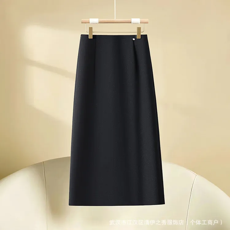 黑色直筒半身裙女2025年新款职业西装裙中长款开衩包臀裙