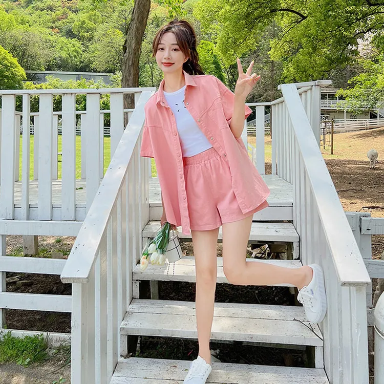 时尚休闲百搭夏季薄款韩版洋气套装+粉色儿童睡衣女童6-男式大衣