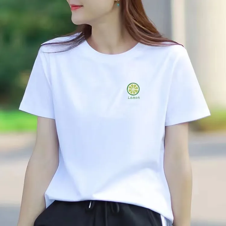 【青柠】2025年夏季新款印花白色短袖t恤女宽松韩版百搭上衣体恤衫
