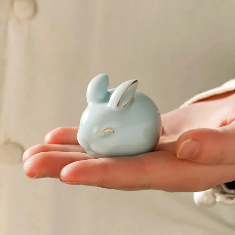 汝窑开片玉兔可爱兔子茶宠摆件精品高档可养陶瓷茶玩笔架茶具配件