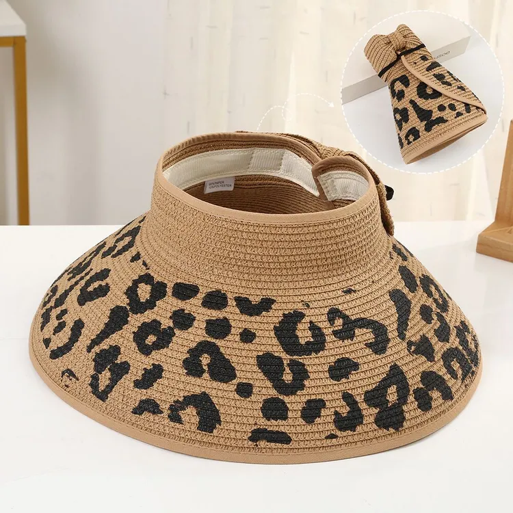 夏季新款海边沙滩帽子女 草编透气空顶帽可折叠大帽檐户外遮阳帽