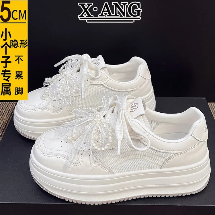 真皮厚底小白鞋子女百搭板鞋2025春夏季新款网面透气休闲运动单鞋
