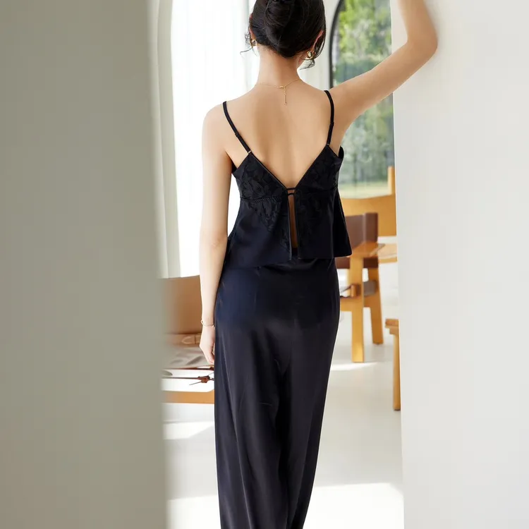 丽维新款25007轻奢性感鸢尾蕾丝与无痕拼接一体薄胸垫百搭吊带