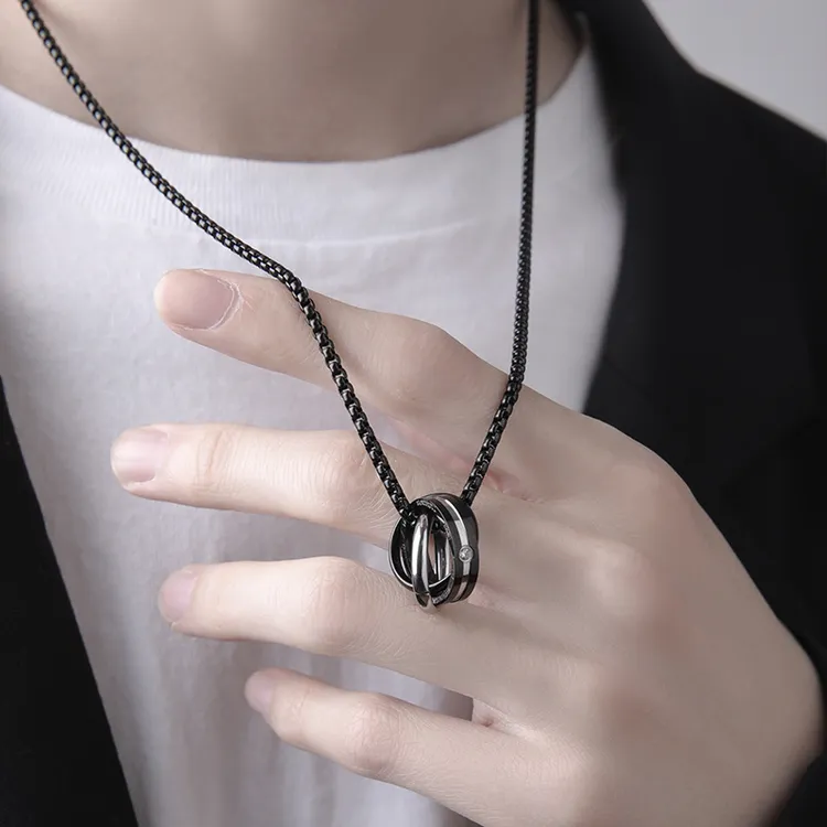 钛钢亚克力吊坠 项链男款简约男潮挂饰男士潮牌百搭钛钢高级感