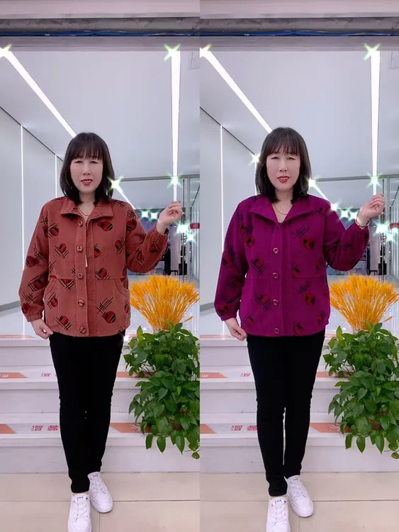 秋季翻领灯芯绒加衬上衣中老年妈妈外套舒适外套