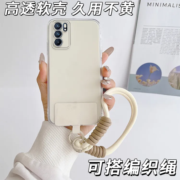 适用opporeno6手机壳0PP0Ren06直边透明PEQM00挂绳Reno6硅胶软壳