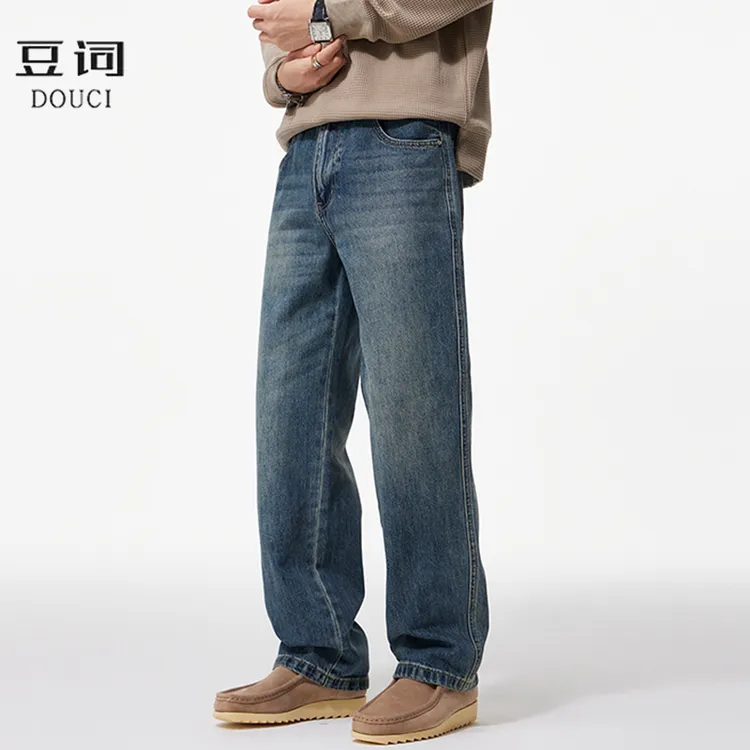 【豆词】男款美式复古牛仔裤直筒宽松秋冬潮男裤子百搭2025新款简约