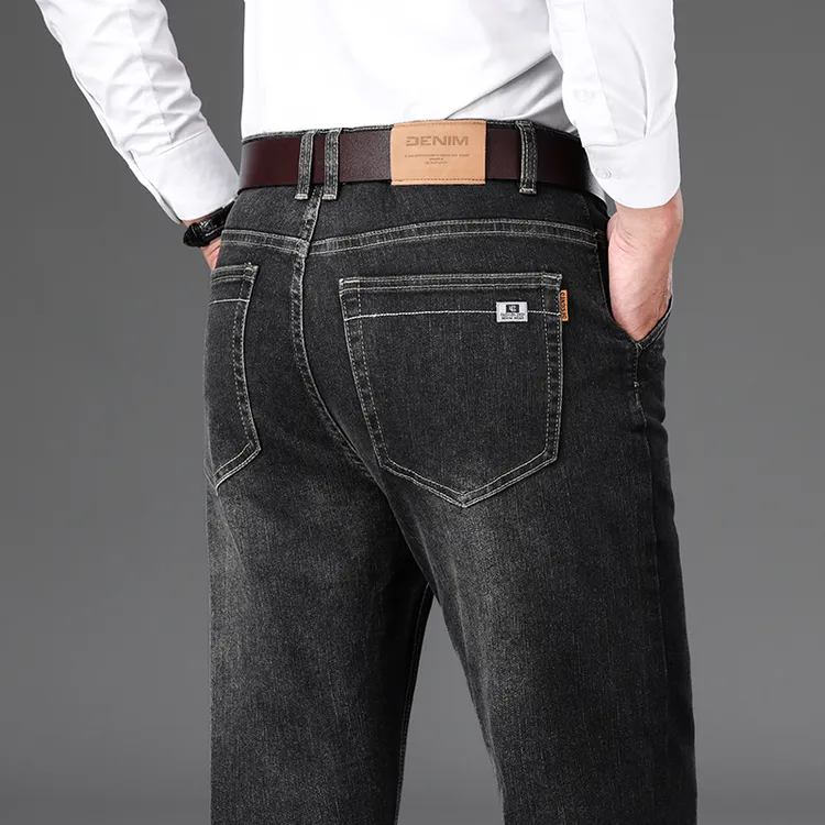 香港高端中年男士秋冬牛仔裤宽松直筒商务裤男装怀旧休闲裤