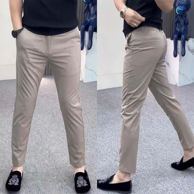 潮流高品质休闲裤男夏季薄款轻奢风百搭修身小西裤潮流九分小脚裤