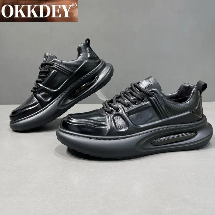 okkdey男生头层牛皮板鞋男款潮鞋站厚底运动增高鞋男鞋百搭休闲鞋