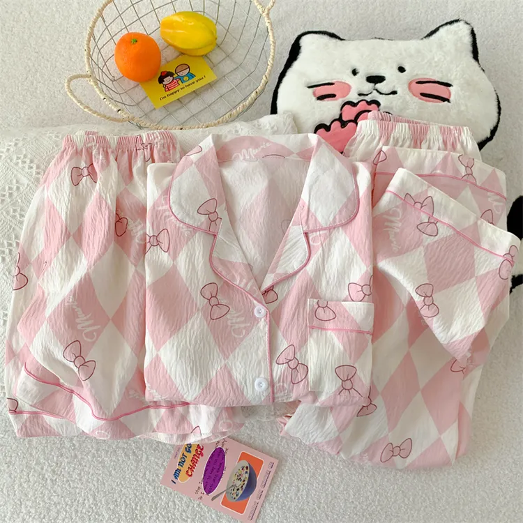 【三件套云朵棉】夏季甜美短袖+短裤+长裤宽松睡衣家居服三件套