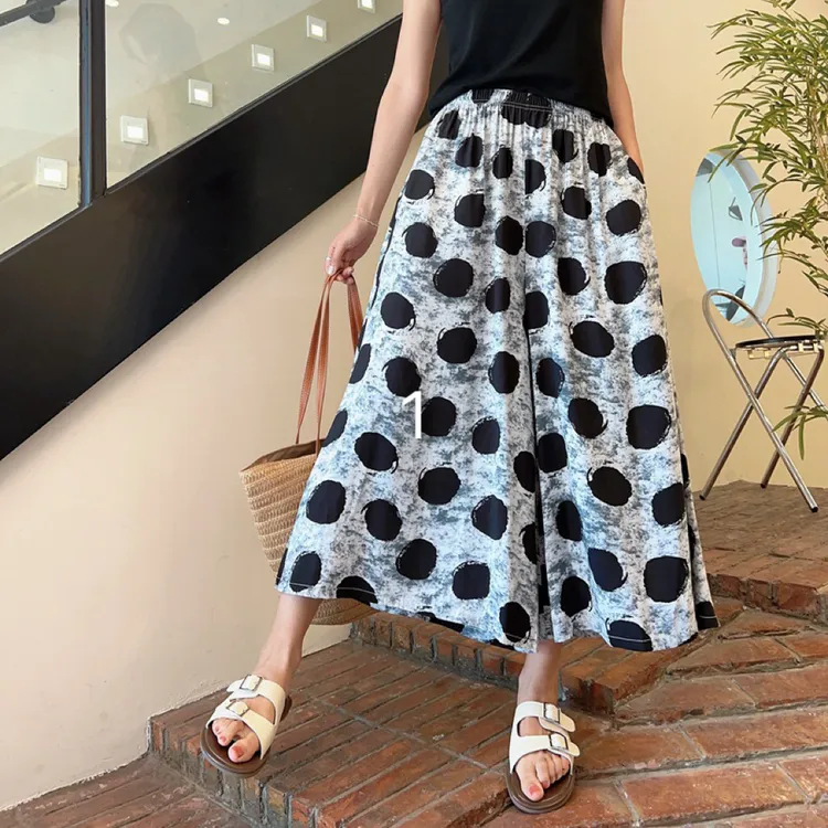 九分裤七分裤阔腿裤薄款休闲裤大摆中长款碎花大码波点时尚高腰