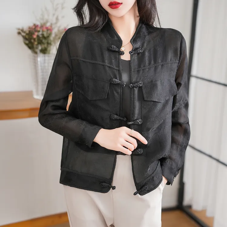 重磅真丝外套女短款2024年春夏新款时尚高端桑蚕丝口袋棒球服上衣